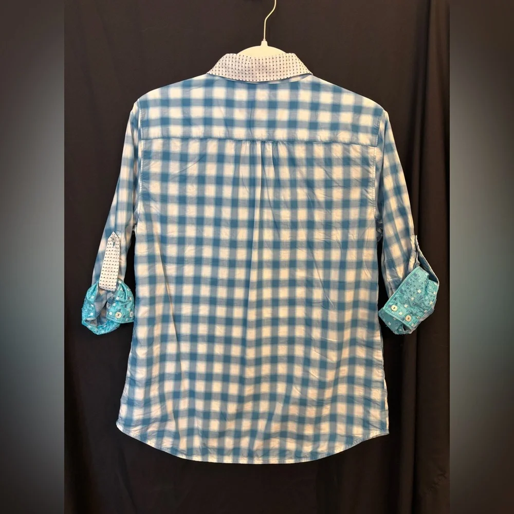 Robert Graham Blue & White Cotton Checked Collared Shirt Women’s Medium - Picture 3 of 10